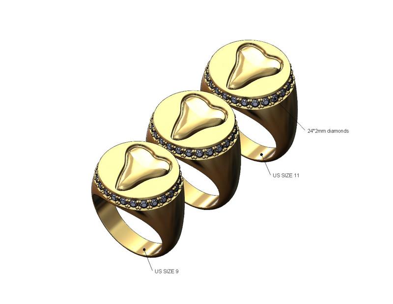 Shark tooth diamond side halo round signet ring Us sizes 9 10 11 3D print model