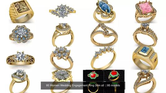 95 Women Wedding Engagement Ring 3dm stl  3D Model Collection