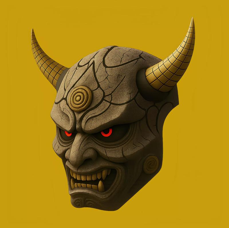 Japanese Oni Black Horn Nipponese mask toy