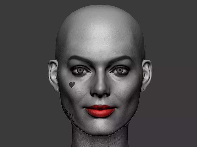 Harley Quinn  3D printable head  bold head