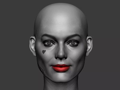 Harley Quinn  3D printable head  bold head