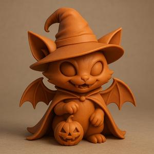 Cat in Witch Costume with Pumpkin
