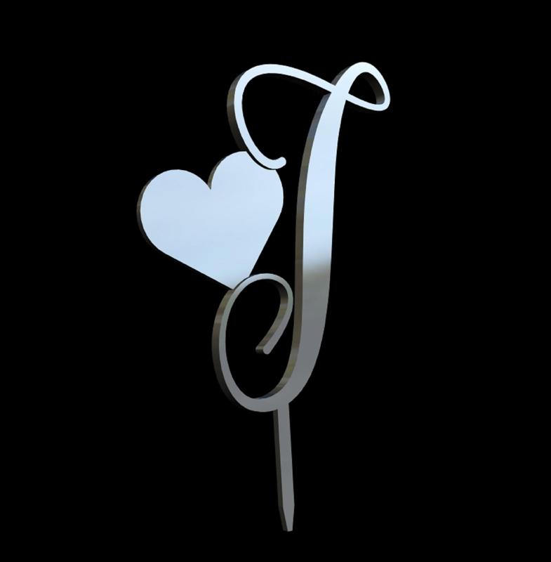 Letter J - Cake Topper with Heart