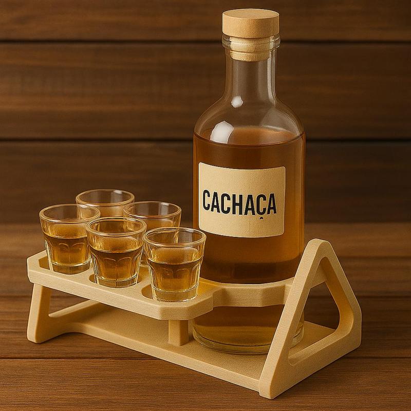 Cachaça Stand – 6 Shot Glasses + 1 Bottle