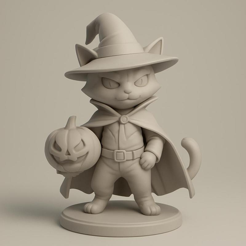 Witch Cat Holding Pumpkin
