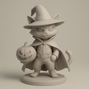 Witch Cat Holding Pumpkin