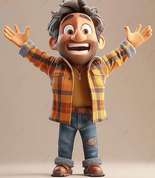 Fun 3D cartoon illustration, A man with a potbellied belly, a fatherly man