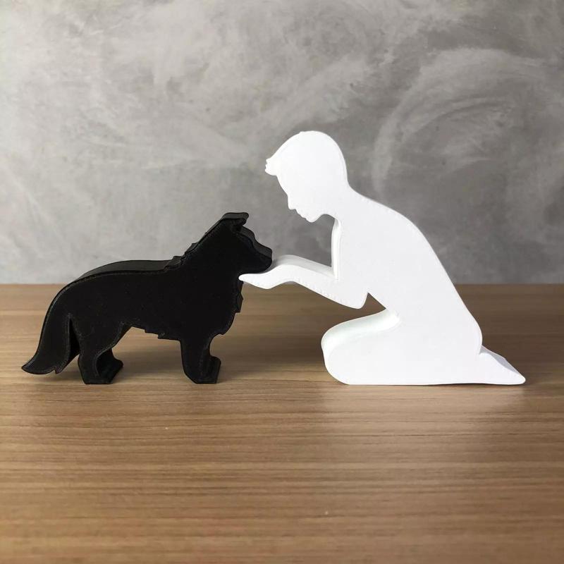 Boy and his Border Collie for 3D printer or laser cut