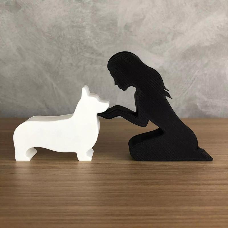 Girl and her Corgi -straight hair- for 3D printer