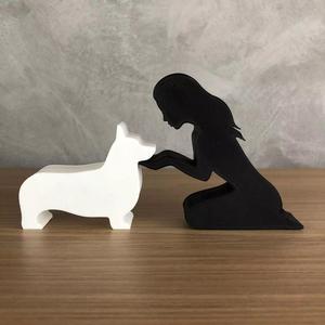 Girl and her Corgi -straight hair- for 3D printer