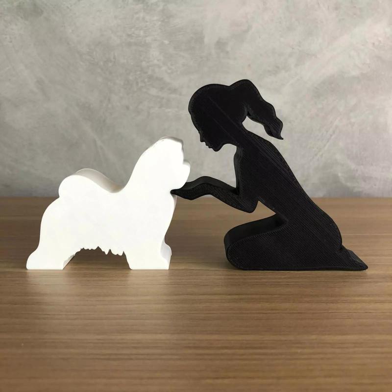Girl and her Shih tzu -tied hair- for 3D printer