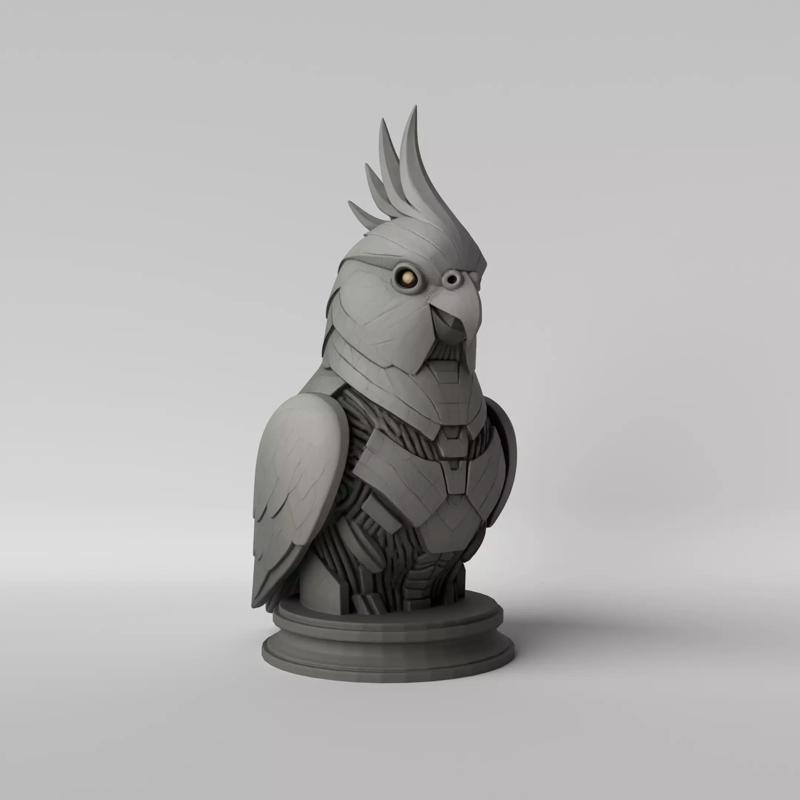 Cyber Cockatiel Futuristic Mecha Bird Bust