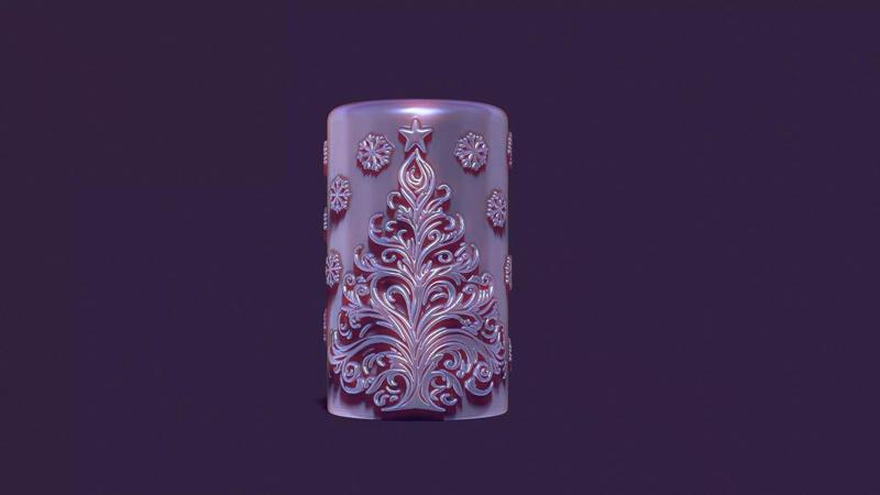 Christmas festive candle with spruce and snowflakes