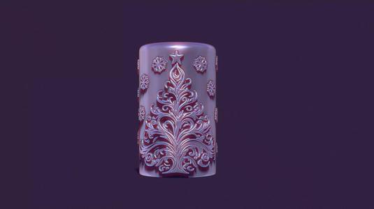 Christmas festive candle with spruce and snowflakes