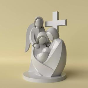 Minimalist Holy Family with Angel  Decorative Sculpture