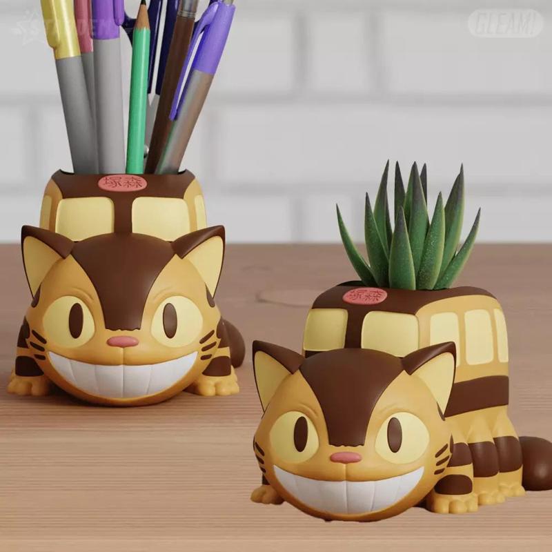 Catbus Chibi Pen Holder Planter Ghibli Fanart 2 poses