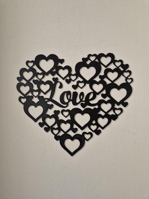 Line Art: Heart Made of Hearts with "Love"