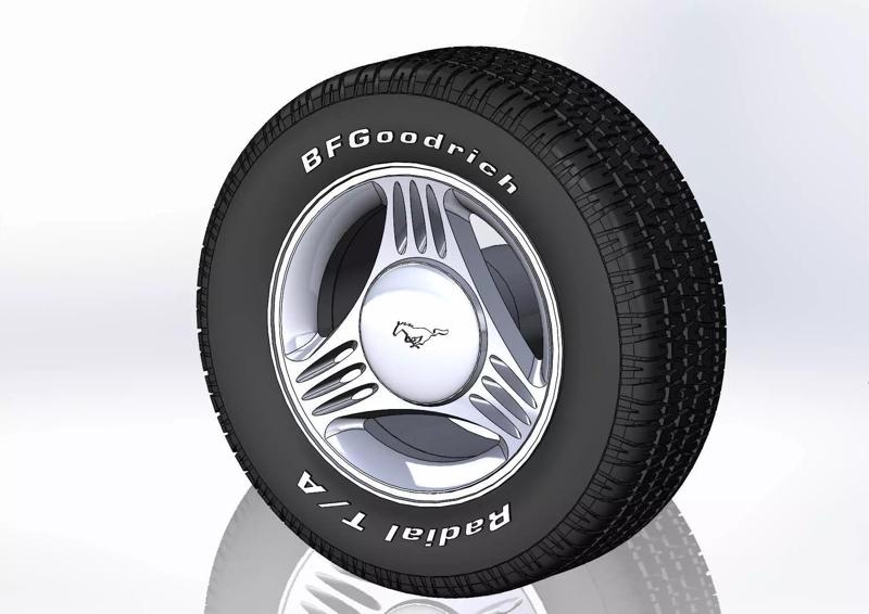 Rim and tyre for scale model of american ponycar Mk4 1995