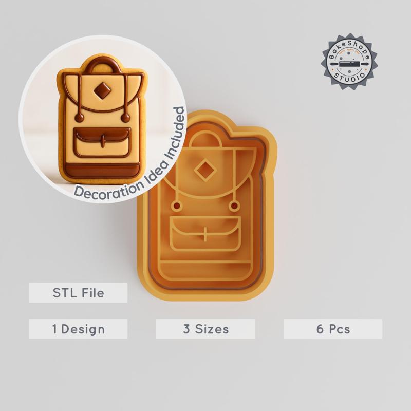 Backpack Shape Cutter & Stamp, Travel Adventure Cookie & Fondant Kit, 3 Sizes S/M/L, 6 Pieces