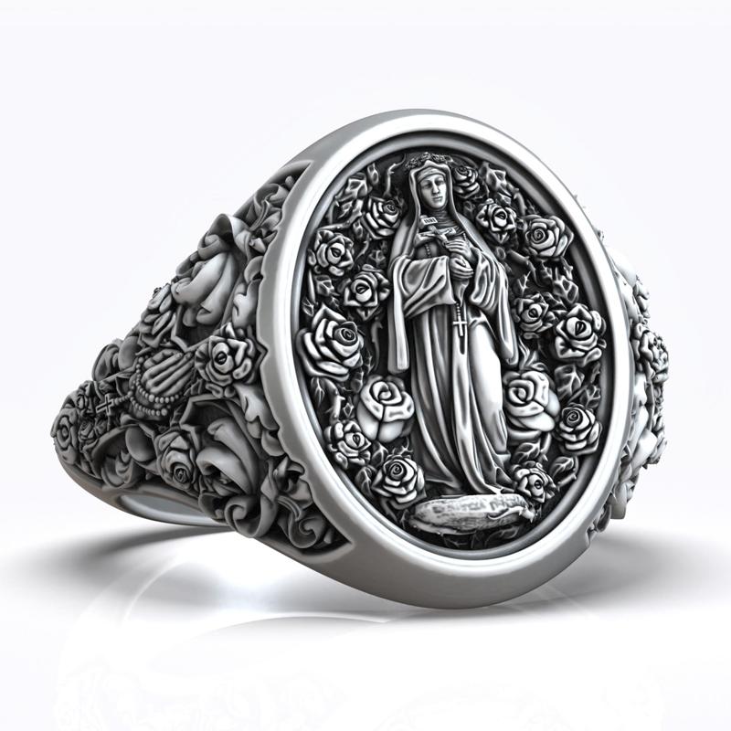 Saint Rose of Lima Cross Roses Christ Catholic Ring