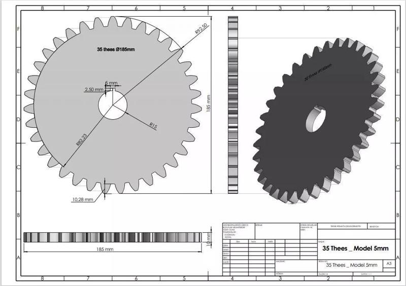 Original Size Gear Wheel 35 Tooth modul 5mm Ready for 3D print