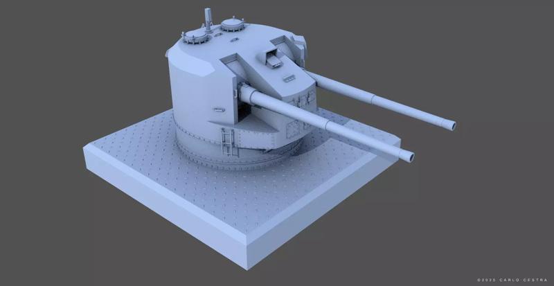 QF 5-25-inch Mk I DP Turret - 1-72 scale