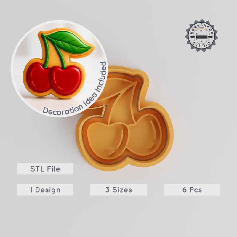Garden Fresh Cherry Cookie Cutter & Stamp Set, S/M/L Sizes, Perfect for Cookies & Fondant