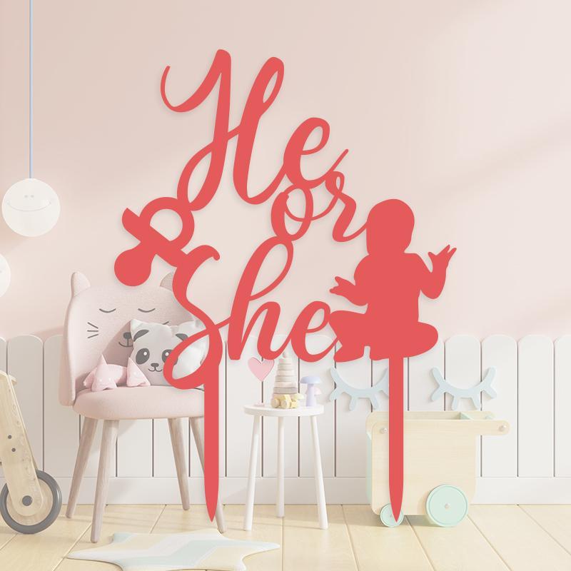 He or She, Gender Reveal Cake Topper