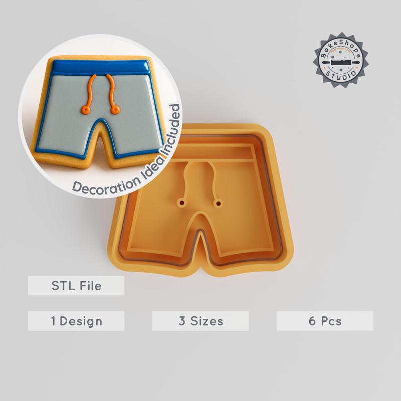 Board Shorts Shape Cutter & Stamp Set, Perfect for Cookies & Fondant, 6-Piece Pack