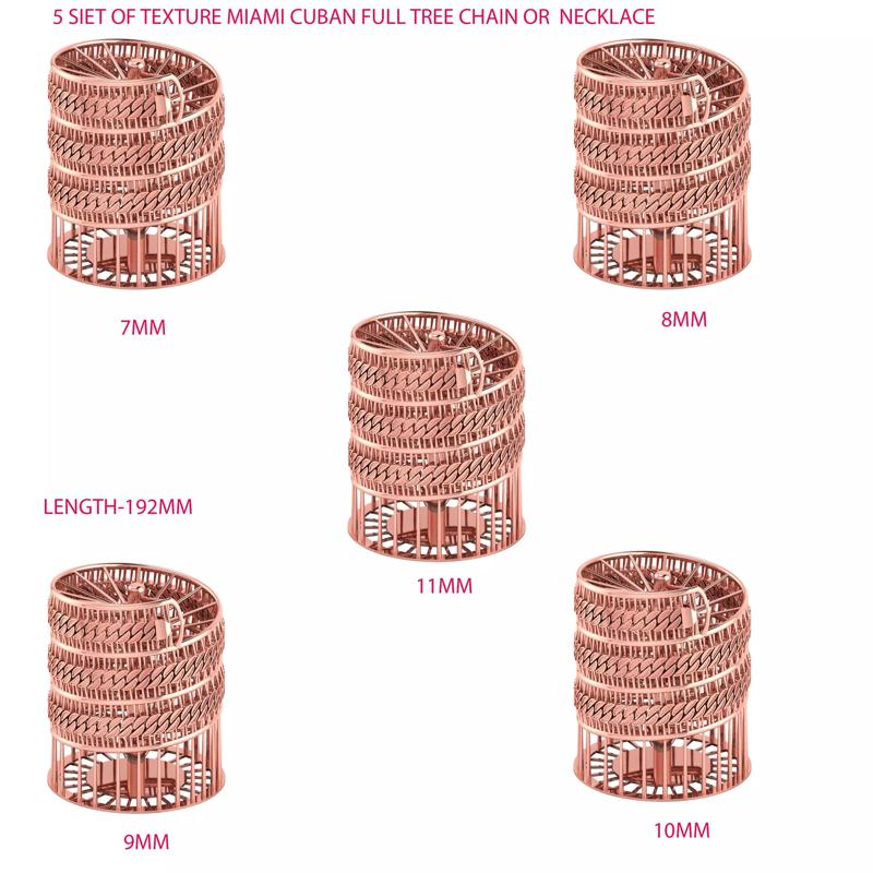 5 SET OF TEXTURE MIAMI CUBAN FULL TREE CHAIN OR NECKLACE  3D Model Collection