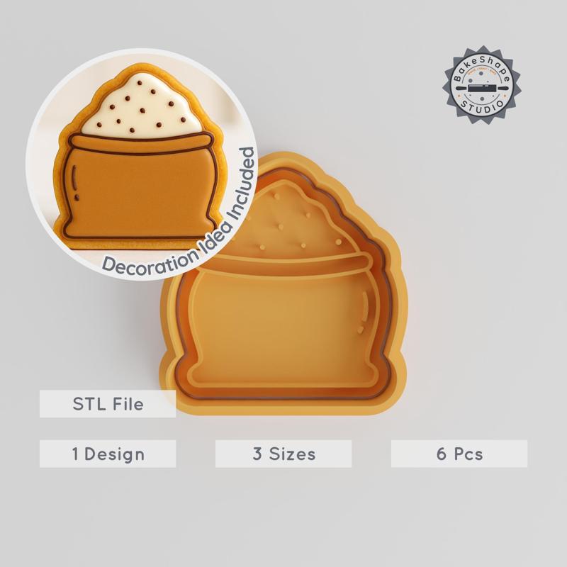 Flour Shape Cutter & Stamp Set, Cookie & Fondant Mold, 3 Sizes, 6 Pieces, Organic Baking Supply Design