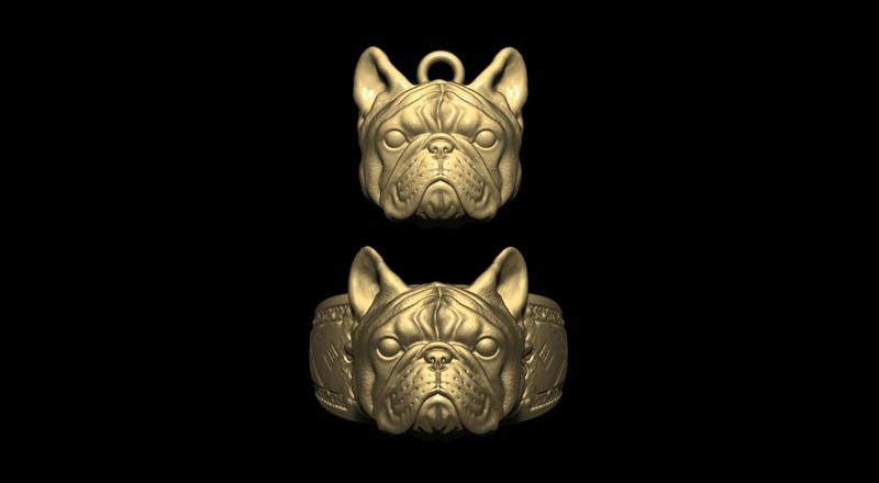 French Bulldog Ring and Pendant