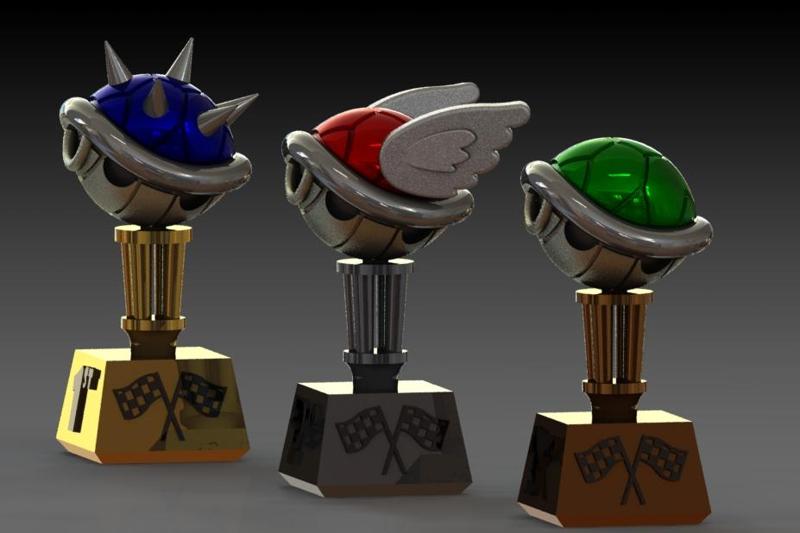 Turtle Mario Kart Trophies 1st, 2nd and 3rd