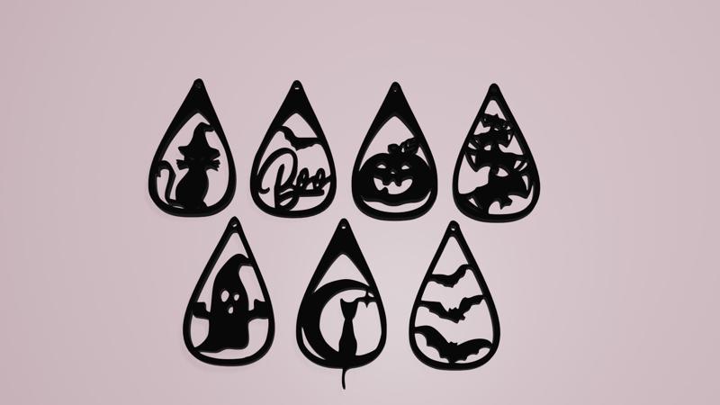 HALLOWEEN EARRINGS SET WITH 7 DIFFERENT MOTIFS / HALLOWEENKEYCHAIN SET WITH 7 DIFFERENT MOTIFS