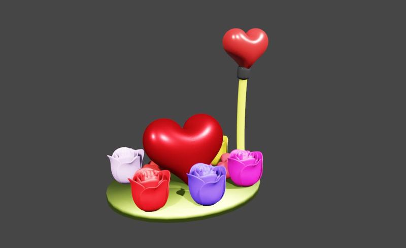 Valentines Day Heart And Flowers 3D Stl Files For Printer | 3D Valentines Model