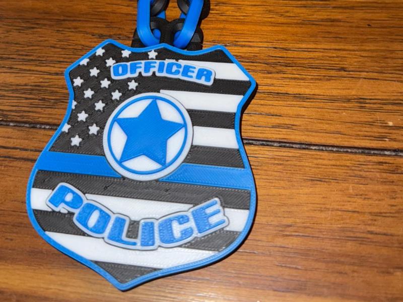 kids Police Badge with chain blue line