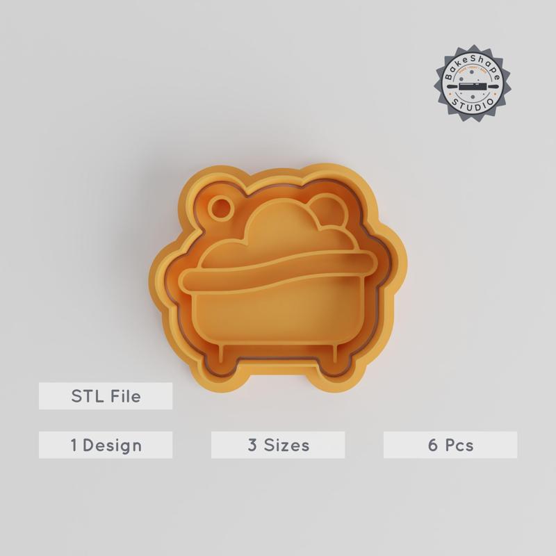 Bathtub Cookie Cutter & Stamp Set, Water Basin Fondant Mold, 3 Sizes, 6 Pieces, Perfect for Personal Care & Baby Shower