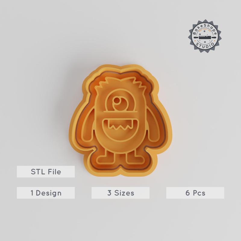 Spikey Hair Monster Shape Cutter & Stamp Set, Playful Creature Design, 3 Sizes for Cookies & Fondant