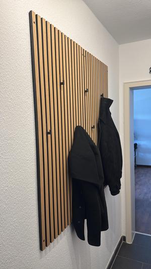 Hooks for acoustic panel wardrobe