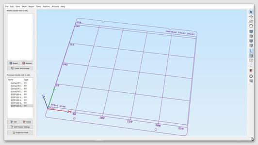 Simplify3D PRUSA i3 MK3 MK52 steelsheet bedfile with grid