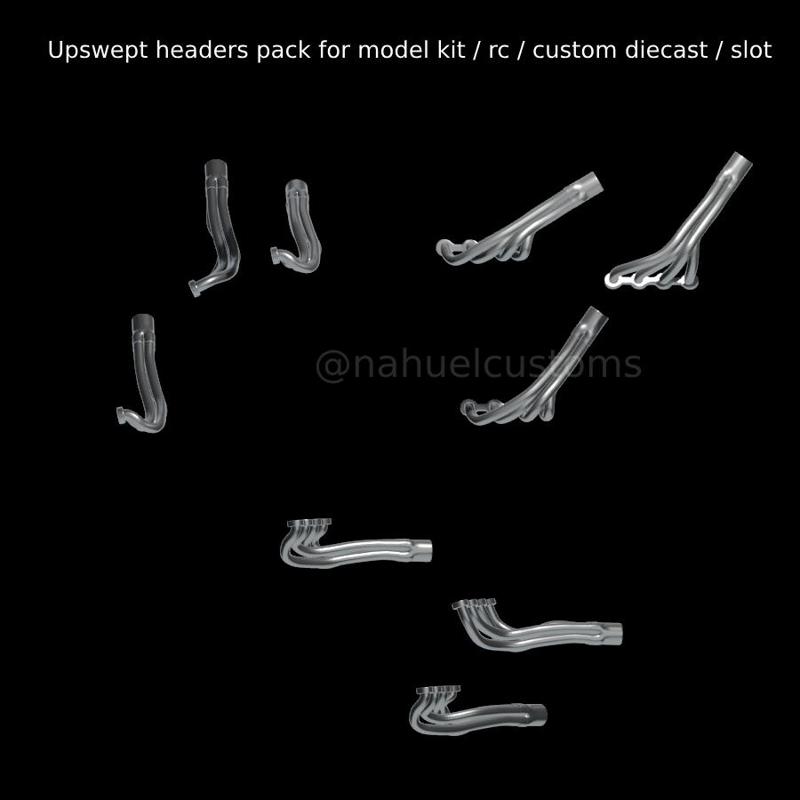 Upswept headers pack for model kit / rc / custom diecast / slot