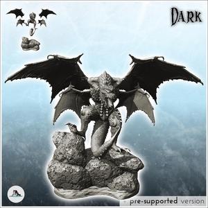 Scaled dragon on pile of gold coins (25) - Medieval Dark Chaos Animal Beast Undead Tabletop Terrain