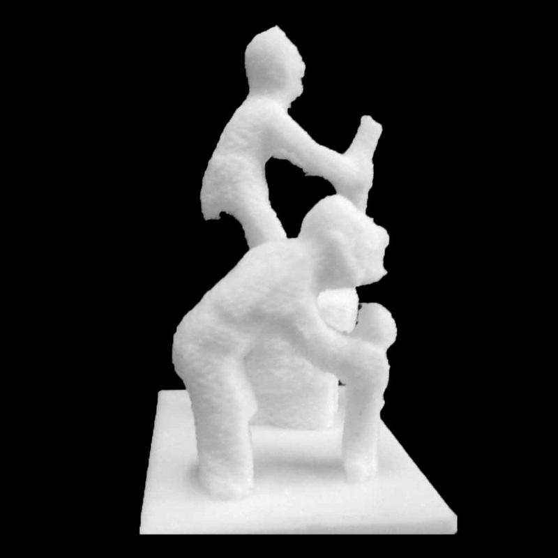 Limestone figure of an old man and boy at The British Museum, London