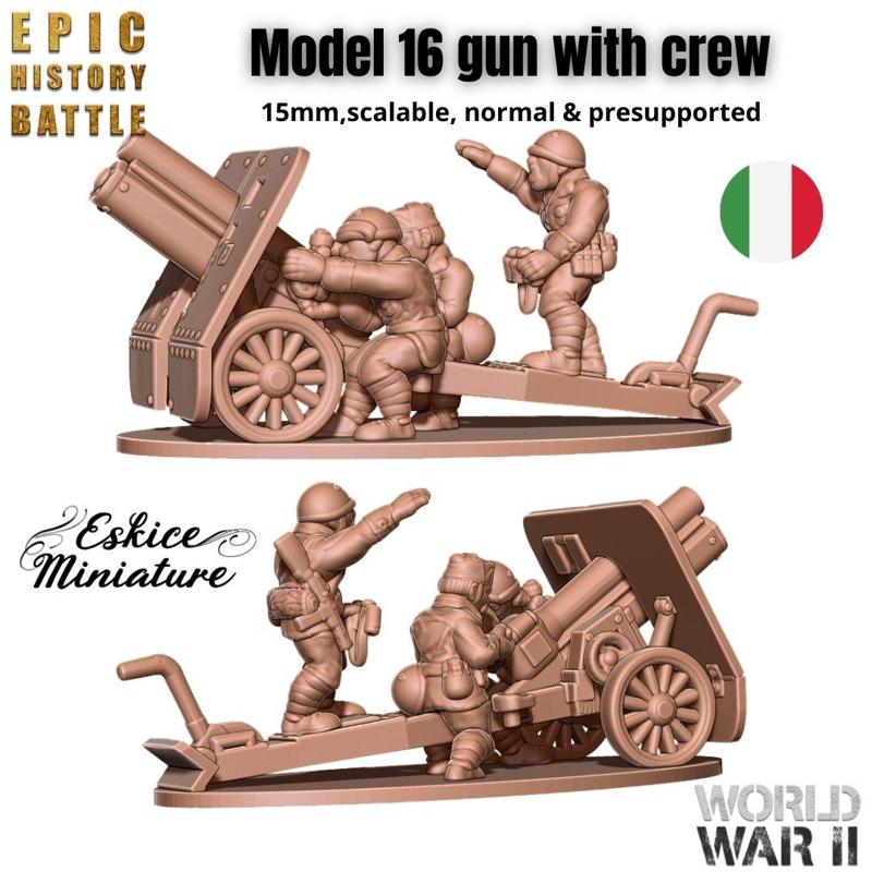 Model 16 italian gun with crew - 15mm for EHB