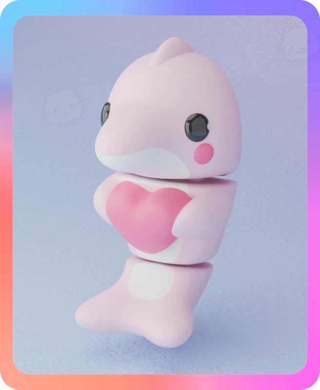 Flexi Amazon River Dolphin and the Valentine’s Heart Keychain (Single Color)