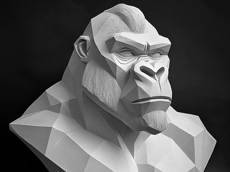 Low-Poly Gorilla Bust Sculpture
