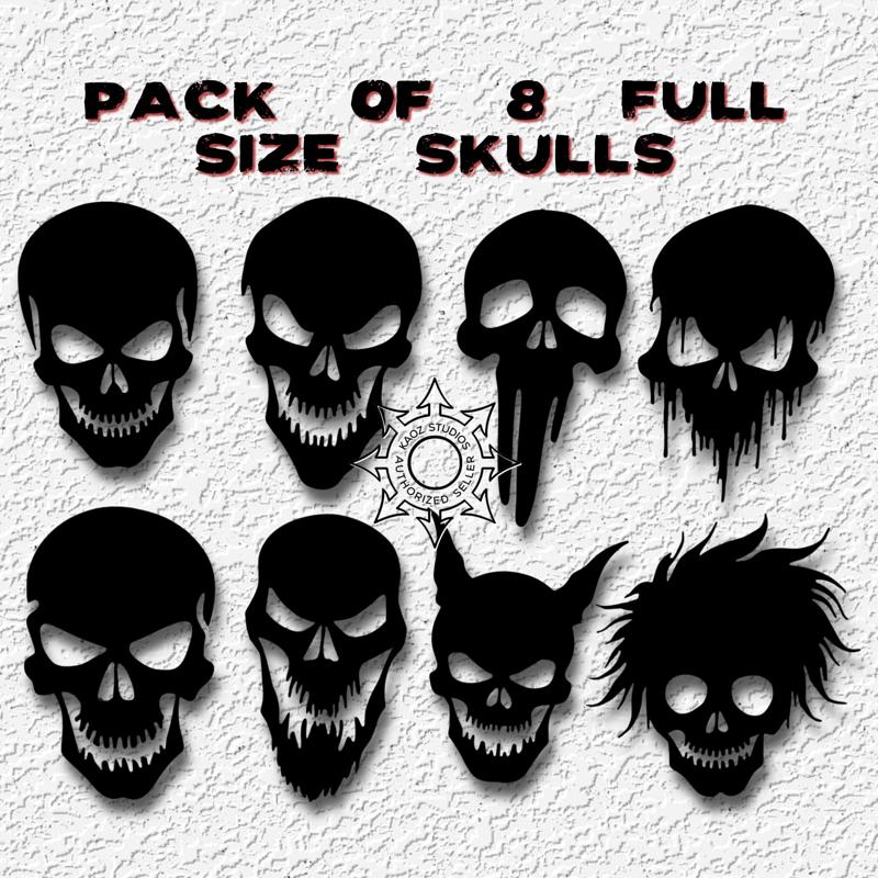 8 Party Pack of FULL SIZE Halloween Skulls Haunted Decor