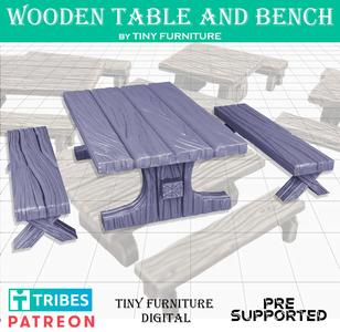 Mediaval wooden table and bench