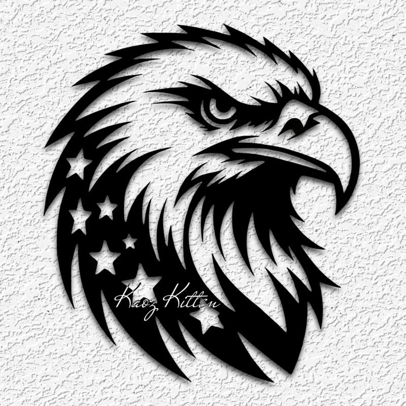 EAGLE HEAD with Flag and Stars wall art USA home decor