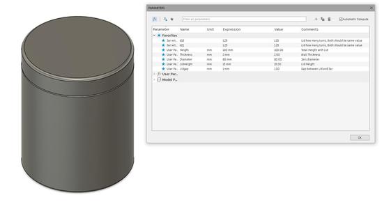 Parametric Jar with threaded lid v1